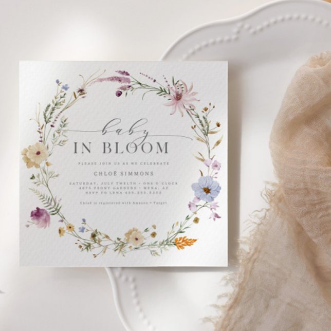 Invitation Printemps Floral Baby in Bloom Carré Baby shower | (Créateur téléchargé)