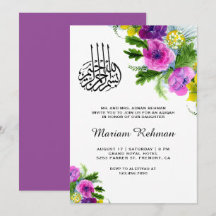 Invitation Printemps Floral Fleur bébé fille Aqiqah