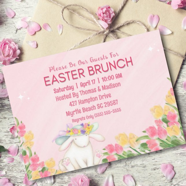 Invitation Printemps Floral Pâques Aquarelle Bunny Brunch (Créateur téléchargé)