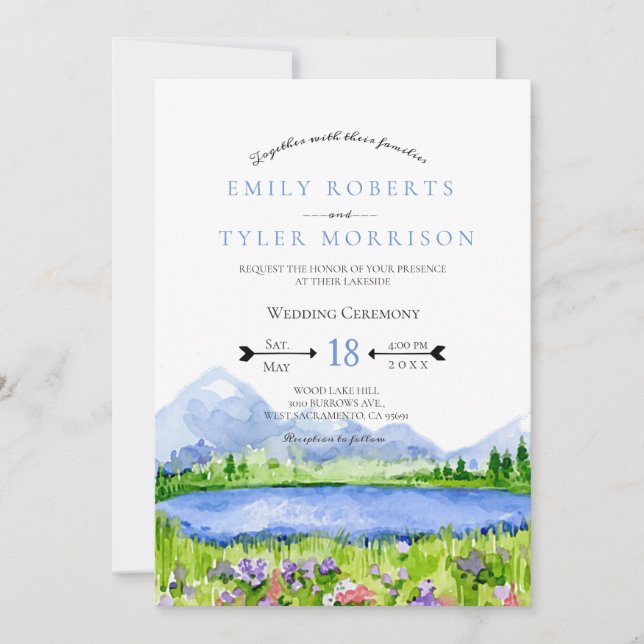 Invitation Printemps Lakeside Mountain Meadow Wedding Invite  (Devant)