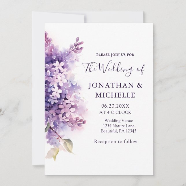 Invitation Printemps Lilac Fleurs Mariage chrétien de la Bibl (Devant)