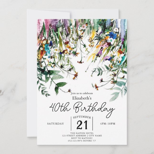 Invitation Printemps Script Fleur sauvage 40e anniversaire (Devant)