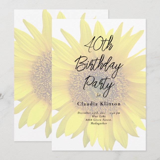 Invitation Printemps Sunflowers 40e fête d'anniversaire (Devant / Derrière)