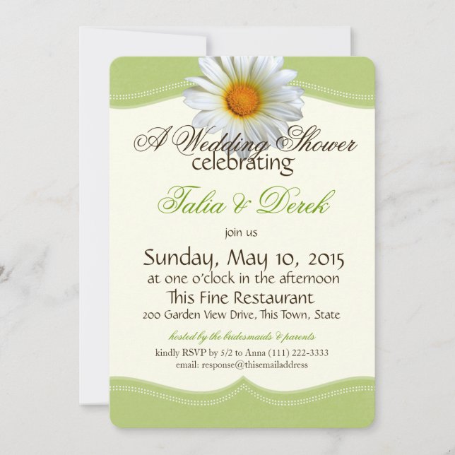 Invitation Printemps vert et blanc Wedding shower gazania (Devant)
