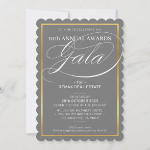Invitation PRIX GALA DÎNER or gris d'affaires moderne