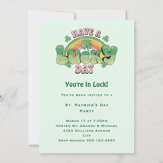 Invitation Profitez d'un jour chanceux style rétro St. Patric (Devant)