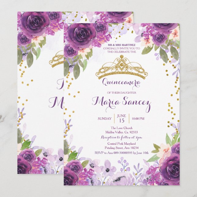 Invitation Profond Rose Mis Quince (Devant / Derrière)