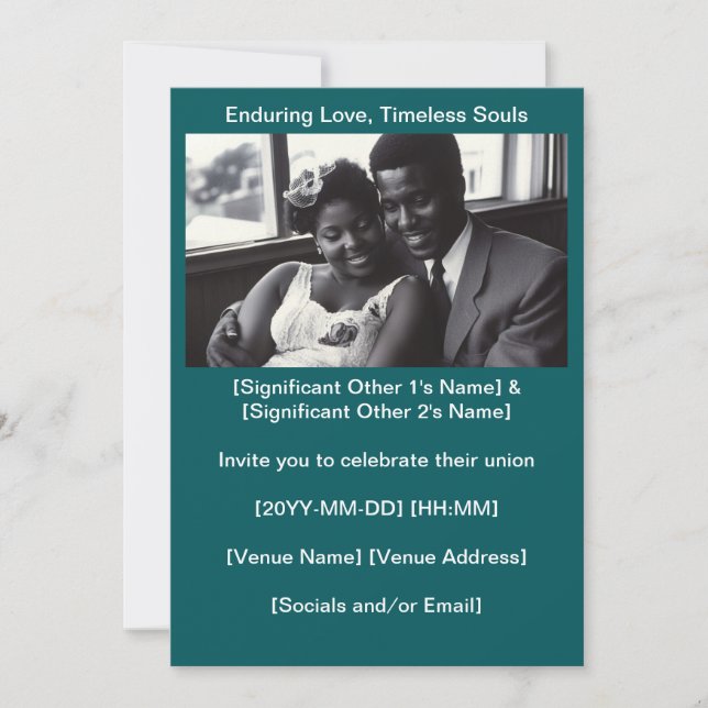 Invitation Profond Turquoise des années 1960 Black Mariage Lo (Devant)