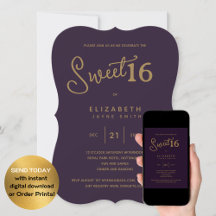 Profond violet SWEET 16 Or Elégant moderne Anniver