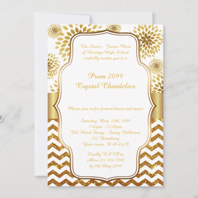 Invitation Prom Crystal Chandelier carte, senior junior, Gats (Devant)