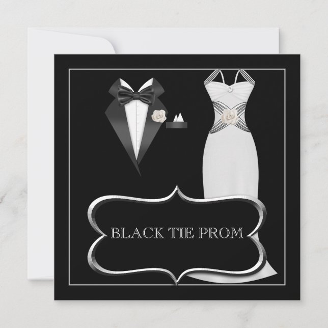 Invitation Prom High School Dance Formel Blanc Noir Cravate (Devant)