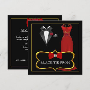 Invitation Prom High School Dance Formelle Rouge Noir Cravate