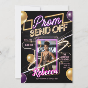 Invitation Prom Moderne Personnalisé Envoi De Neon Rose Noir