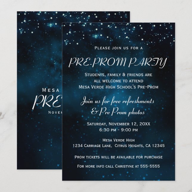 Invitation Prom Party Enchantée Starry Night Sky (Devant / Derrière)