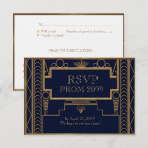Invitation PROM RSVP, Great Gatsby, or sur noir