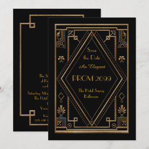 Invitation Prom Senior Junior, Black Gold Geometry, Art Déco