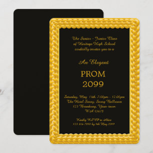 Invitation Prom Senior Junior, Braided Gold, Black, Art Déco