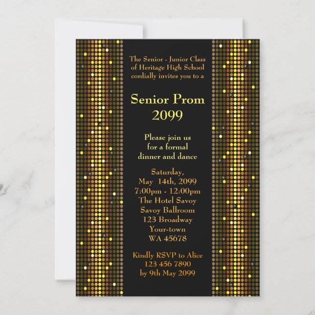 Invitation Prom senior junior,Disco,Style Gatsby,Lumière de c (Devant)