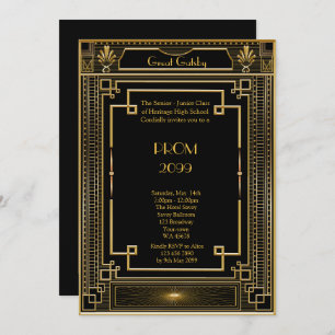 Invitation Prom Senior Junior, Great Gatsby, Gold, noir