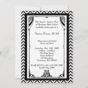 Invitation Prom senior, style Gatsby, noir & blanc, cadre