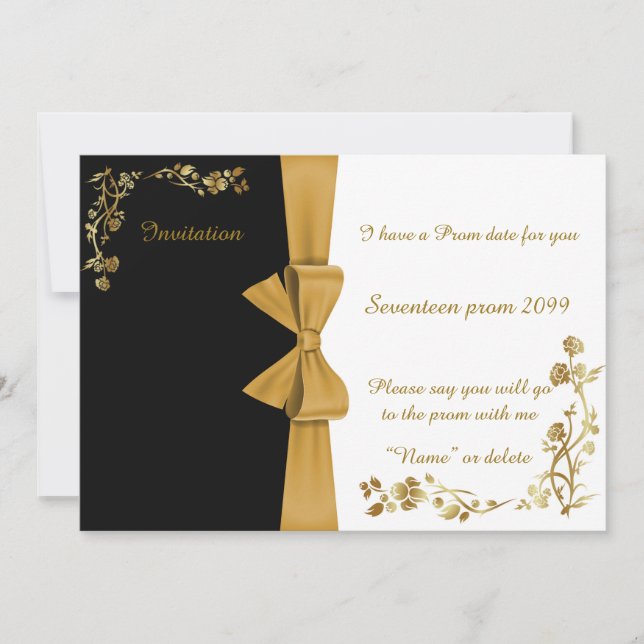 Invitation Prom,Seventeen Prom,élégant,ruban or (Devant)