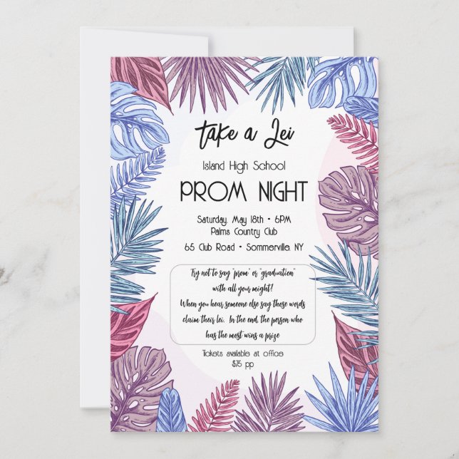 Invitation Prom tropical (Devant)