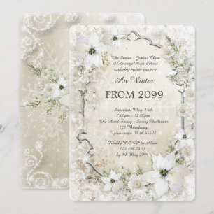 Invitation Prom Winter Senior Junior, blanc, argent, chic