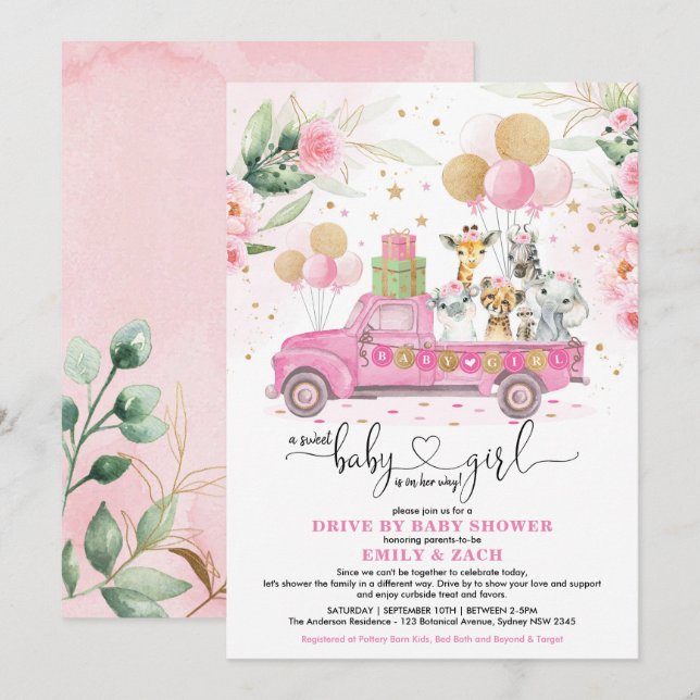 Invitation Promenade d'animaux de Safari en or rose doux par  (Devant / Derrière)