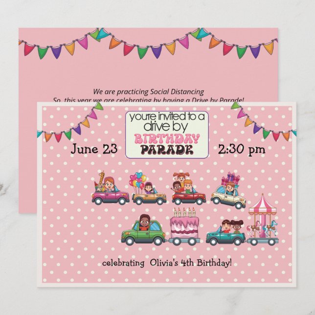 Invitation Promenade de la fille par Anniversaire Parade Invi (Devant / Derrière)