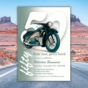 Invitation Promenade en moto verte classique - 50 ans