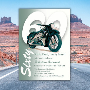 Invitation Promenade en moto verte classique - 60 ans