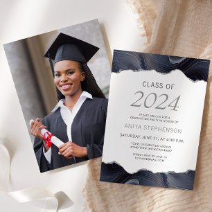 Invitation Promotion 2024 Photo Agate Gris Bleu Remise des di