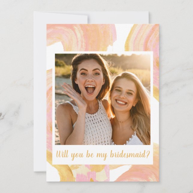 Invitation Proposition Abstraite Peach Yellow Photo Bridesmai (Devant)