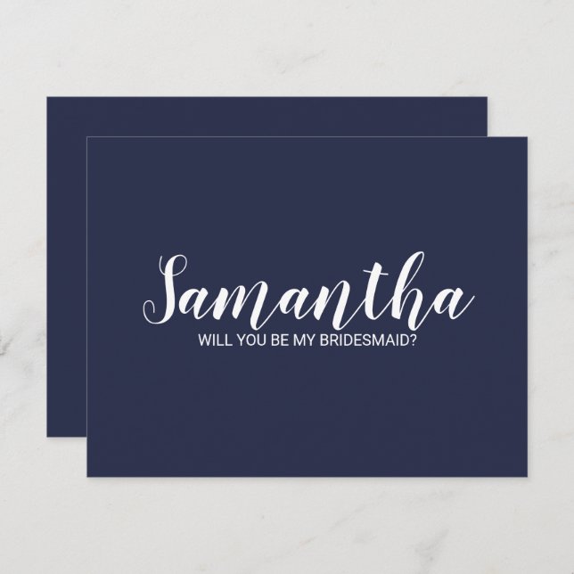 Invitation Proposition Bridesmaid | Script moderne bleu marin (Devant / Derrière)