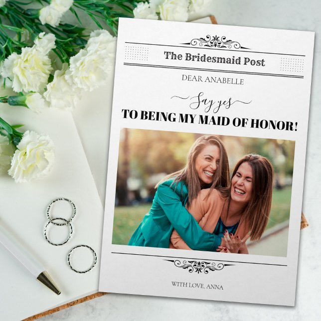 Invitation Proposition d'aide-mémoire du journal Police de sc (Newspaper Bridesmaid Proposal Retro Script Font Invitation)