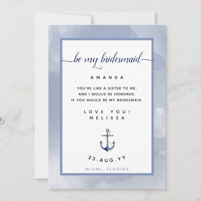 Invitation Proposition de la servante d'eau bleu #Carte nauti (Devant)