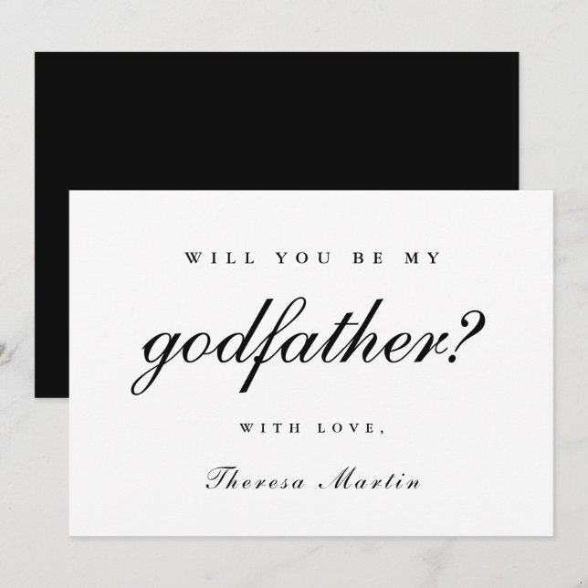 Invitation Proposition de parrain simple et élégant Noir (Devant / Derrière)