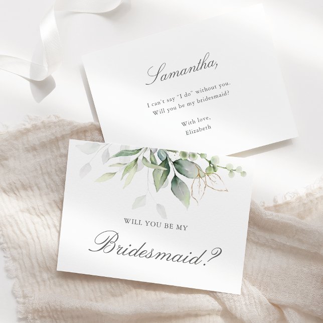 Invitation Proposition Élégante d'Eucalyptus Green Bridesmaid (Créateur téléchargé)