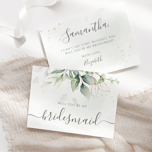 Invitation Proposition Élégante d'Eucalyptus Green Bridesmaid (Créateur téléchargé)