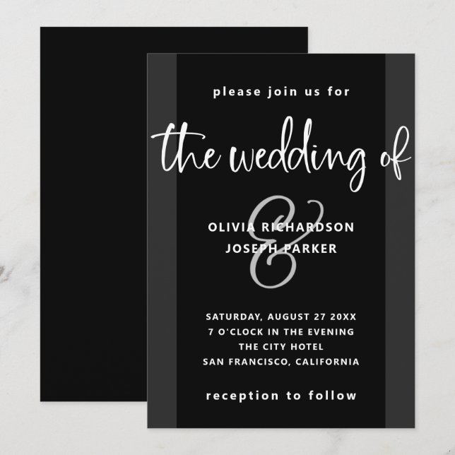 Invitation Proposition moderne | Mariage noir et blanc (Devant / Derrière)