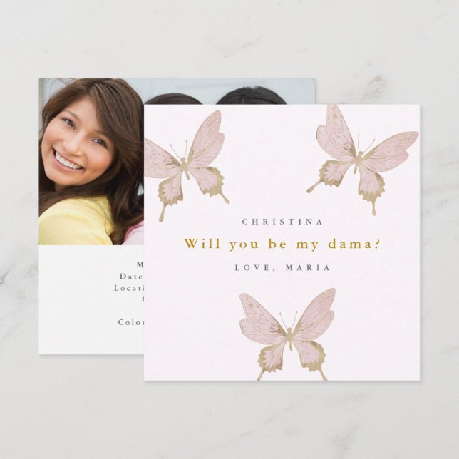 Invitation Proposition Papillon Dama Quinceanera Votre Propre (Devant / Derrière)