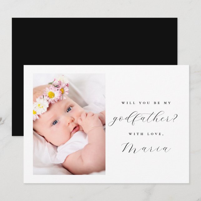 Invitation Proposition Simple et Élégante Parrain Photo de Sc (Devant / Derrière)