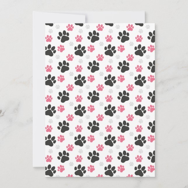 Invitation Propriétaire de chien Empreinte de patte rose noir (Devant)