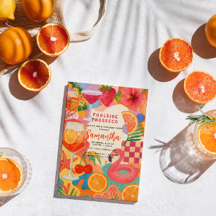 Invitation Prosecco au bord de la piscine Collage tropical   