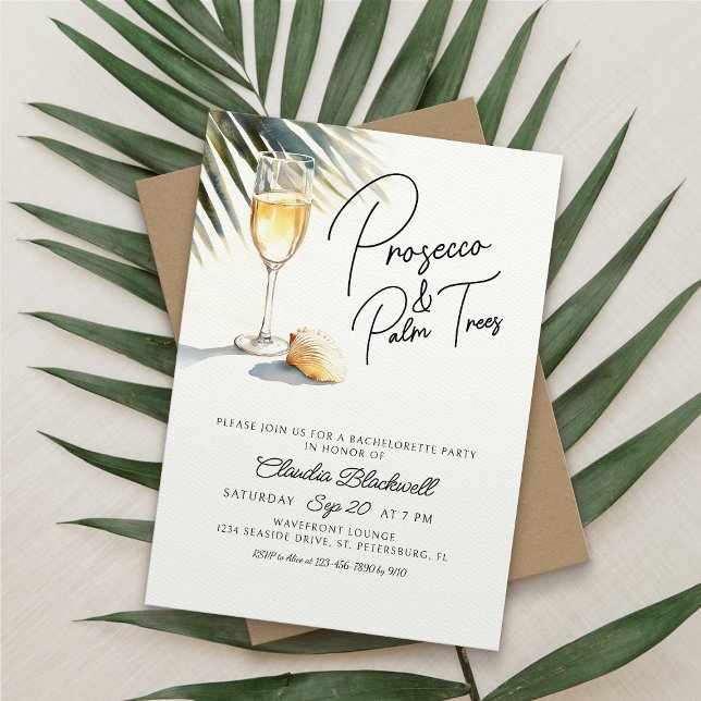 Invitation Prosecco Palm Trees Tropical Bachelorette Party (Créateur téléchargé)