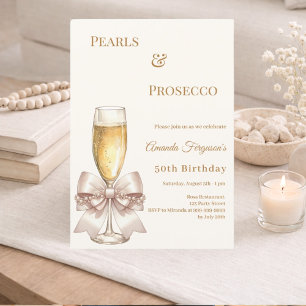 Invitation Prosecco Perles élégant anniversaire ruban doré iv