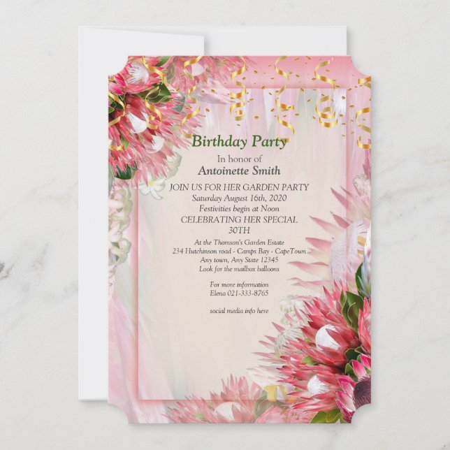Invitation Protea - Fleur Strelitzia Anniversaire (Devant)