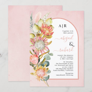 Invitation Protea fleurs pampas herbe et eucalychypre mariage