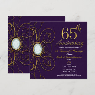 Invitation Prune Royale Violet Or Diamant Doré 65 65e Anniver