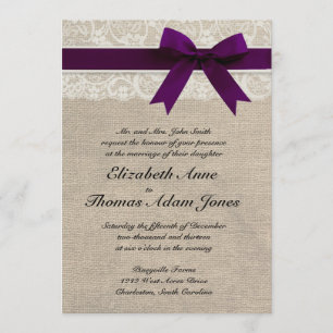 Invitation Prune rustique d'invitation de mariage de dentelle